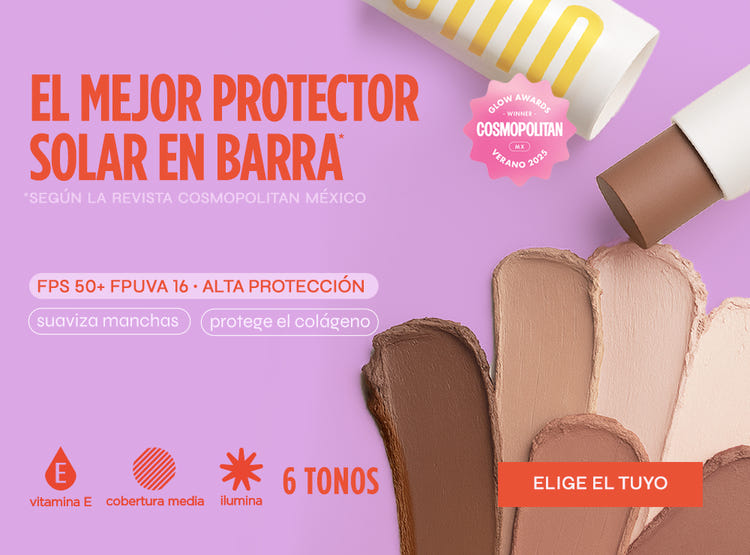 Protector solar en barra Ollie con color, seis tonos y alta protección mejor protector solar en barra premiado por Cosmopolitan Mexico