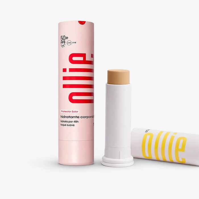 Ollie Glow for Mom protector solar hidratante corporal FPS 50+ UVA UVB en stick y tubo rosa