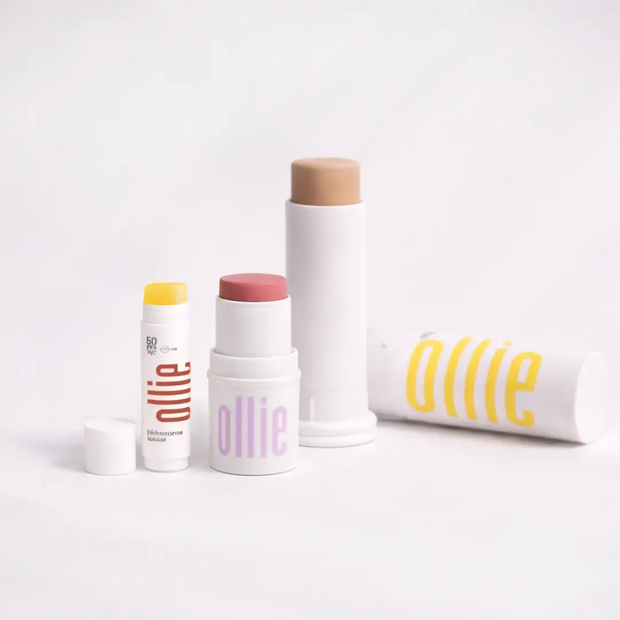 Ollie Essential Kit: Protector Solar con Color, Barra 3 en 1 e Hidratante Labial FPS 50